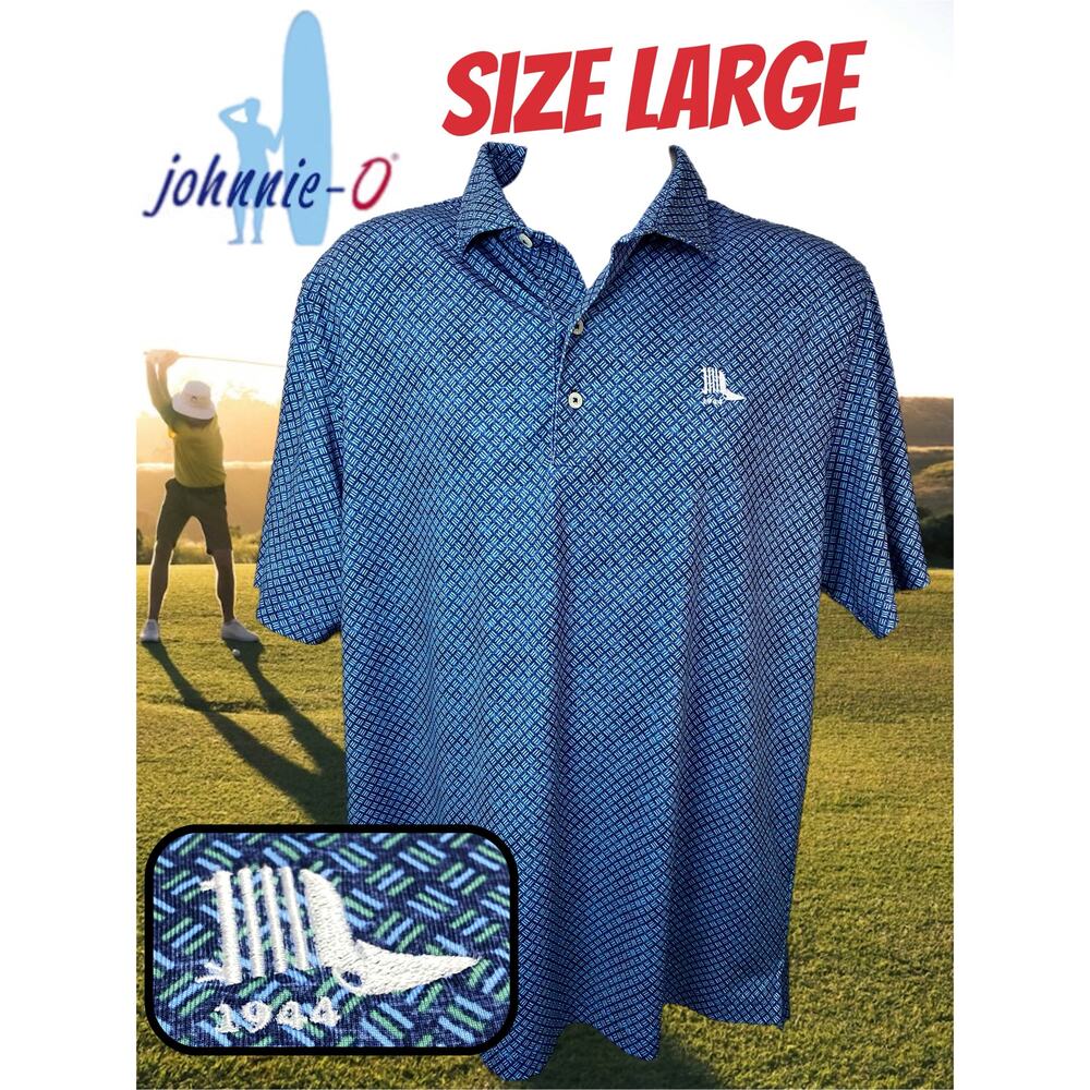 JOHNNIE-O Men's Golf Polo Blue Green 1944 Club Crest Large
